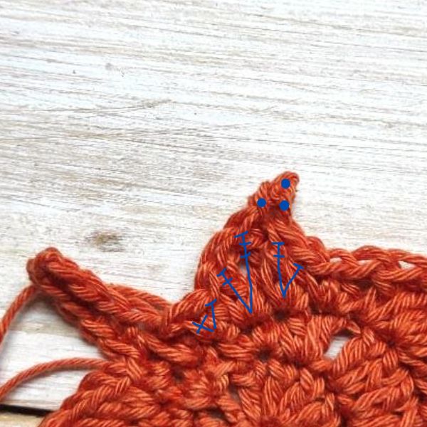 Row 3i - Crochet Maple Leaf