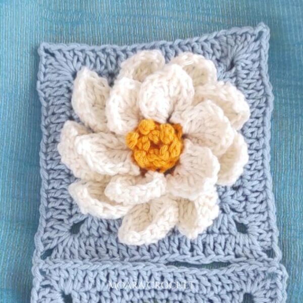 Crochet Granny Square Pattern Lotus Flower designed by Moara Crochet