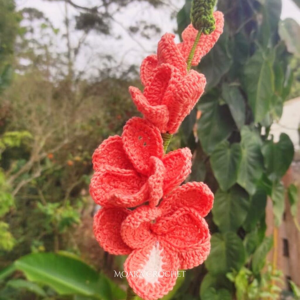 Free Crochet Gladiolus Flower Pattern designed by Moara Crochet